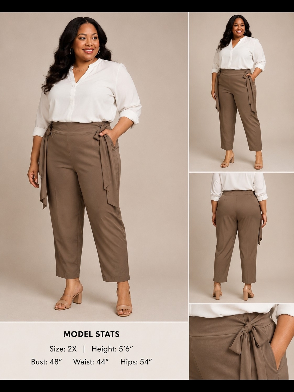 Eureka Christos Barkinos Taupe Tie Waist Pants Women Plus Size 2X Career Casual